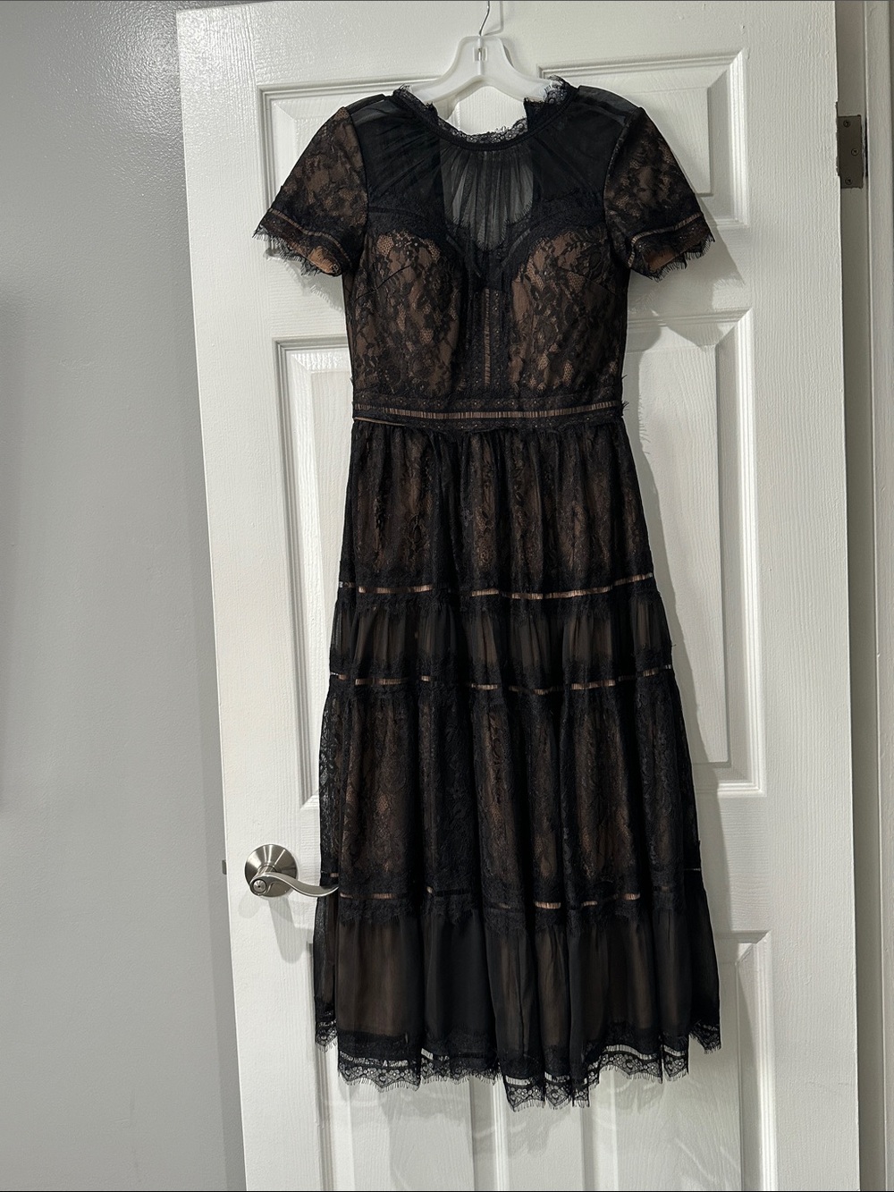 Black Lace Midi Dress - Elegant Sheer Panel Design